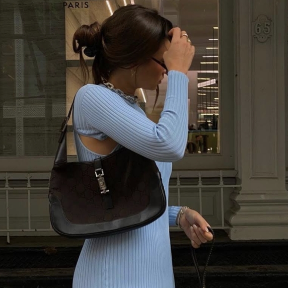 Gucci Handbags - Gucci Black Canvas Leather Jackie Hobo purse handbag